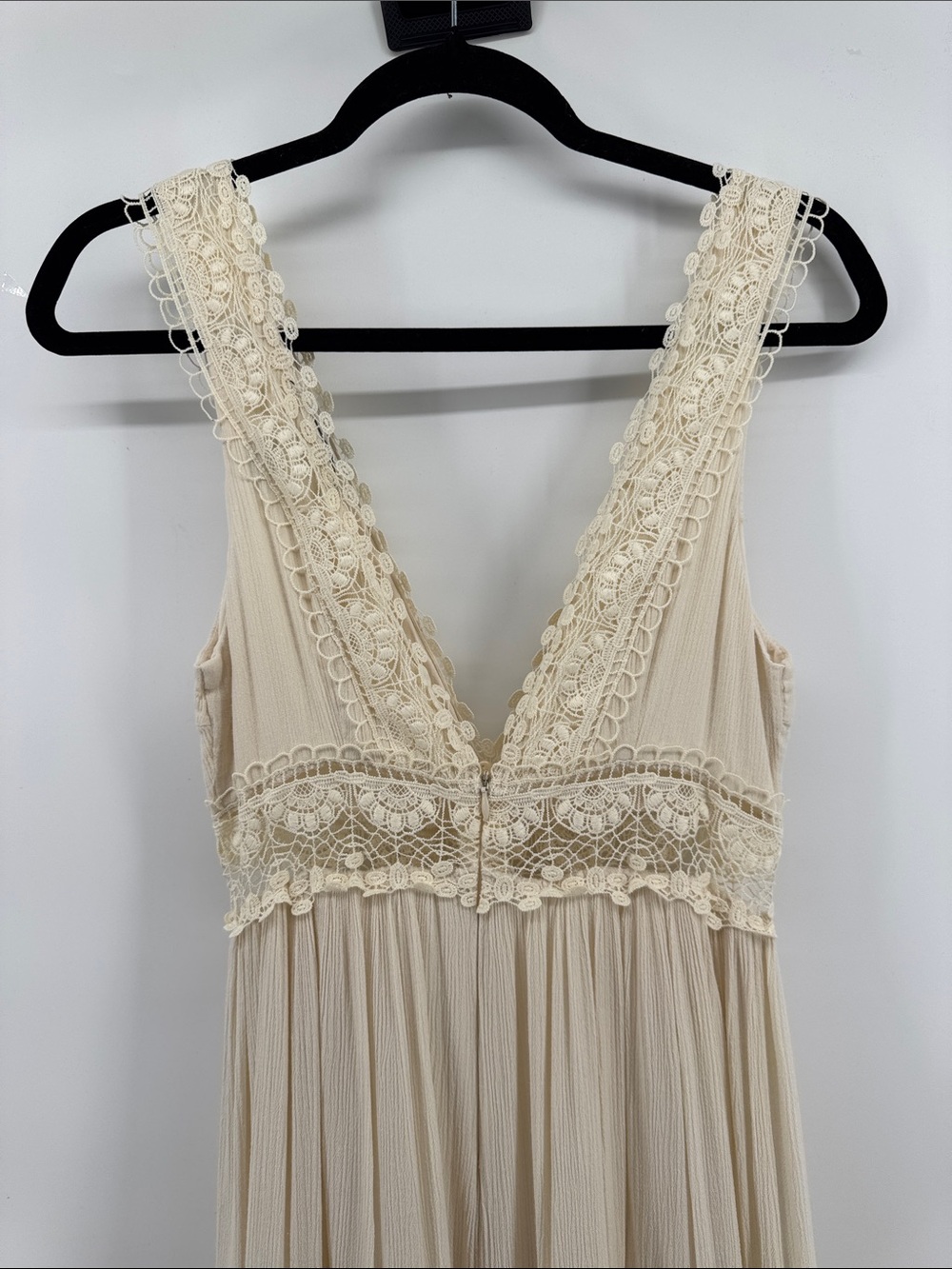 Forever 21 Cream Lace-Trim V-Neck Maxi Dress Women's Size Small Boho - Picture 8 of 8